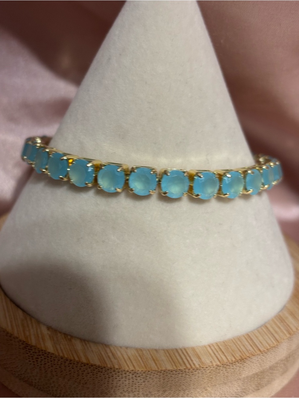 Gold Plated Large Blue Stone Tennis Bracelet